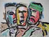 portrait de rugbymen, collage sur papier du peintre du rugby marine assoumov