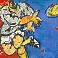 collage de l'artiste marine assoumov : le joueur de rugby