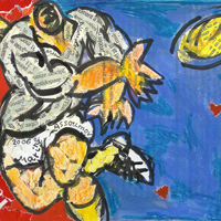 collage de l'artiste marine assoumov : le joueur de rugby