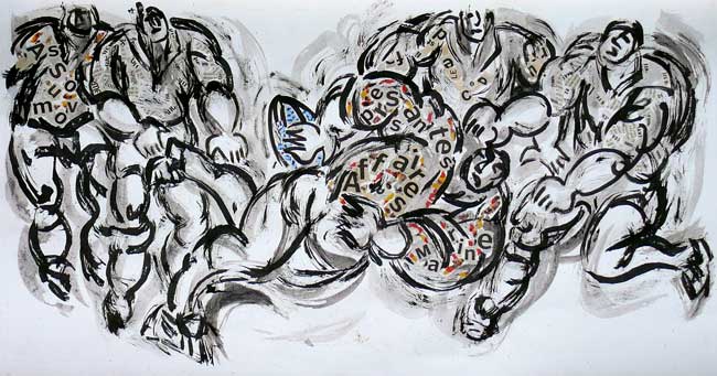 dessin collage de rugby de l'artiste peintre assoumov