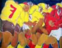 melee de rugby, peinture à l'huile du peintre de rugby marine assoumov